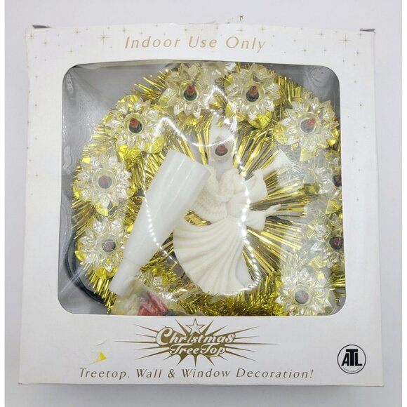 Vintage Tree Topper Gold Tinsel White Light Up Angel Silhouette Christmas Tested - Picture 3 of 8
